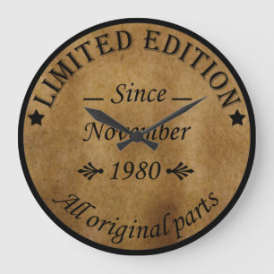 1980生まれ年11月のヴィンテージ誕生日 ラージ壁時計