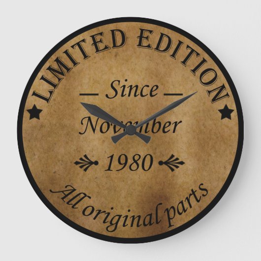 1980生まれ年11月のヴィンテージ誕生日 ラージ壁時計 (正面)