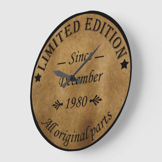 1980生まれ年12月のヴィンテージ誕生日 ラージ壁時計 (傾斜)