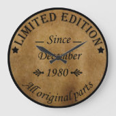 1980生まれ年12月のヴィンテージ誕生日 ラージ壁時計 (正面)