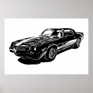 1980 Camaro Black And White Minimalist Design. ポスター