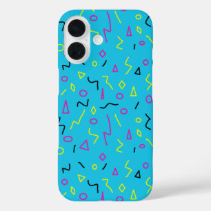 1980sメンフィススタイルブライトブルーピンクイエローレトロ iPhone 16ケース