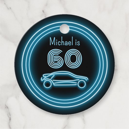 1980sレーシングカーブラック&シアン任意の年齢男性のパーティー フェイバータグ (正面)