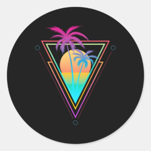 1980S 1990S Vaporwave Palm TreesビーチSurf ラウンドシール