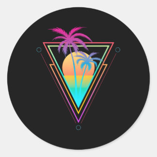 1980S 1990S Vaporwave Palm TreesビーチSurf ラウンドシール