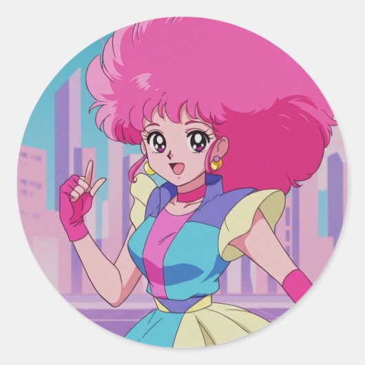1980s anime-style characters ラウンドシール (正面)