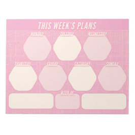 1980s Pink Hand Drawn Grid Planner Weekly ノートパッド