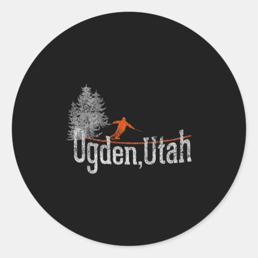 1980s Style Ogden Utah Vintage Skiing ラウンドシール (正面)