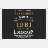 1981パーソナライズされた年の40歳生まれのヴィンテージブラック ラッピングペーパーシート (正面)