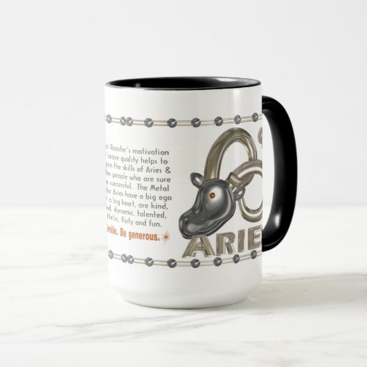 1981人の1921人の中国人の(占星術の)十二宮図の金属のオンドリの生まれる牡羊座 マグカップ (正面右)