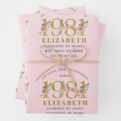 1981年の40歳の誕生日ピンクの金ゴールドパーソナライズされたフローラ ラッピングペーパーシート (インサイチュ)