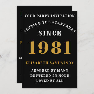1981年の40歳の誕生日、彼女のたパーソナライズされための黒い金ゴールド 招待状