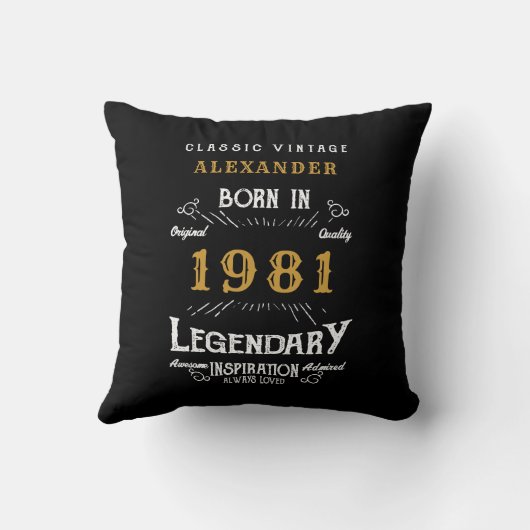 1981年の40生まれ歳のレトロブラックパーソナライズされた クッション (裏面)