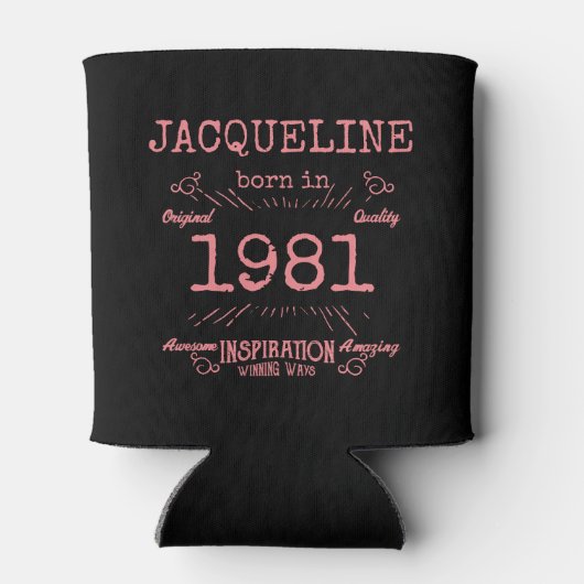 1981年パーソナライズされたの40歳の誕生日ピンク色の黒いヴィンテージ 缶クーラー (裏面)