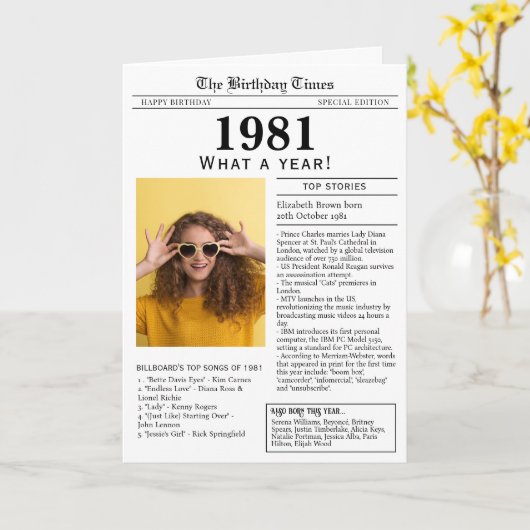 1981年新聞誕生日カード カード (黄色い花)