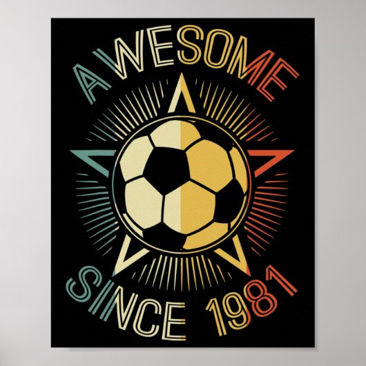 1981年生まれのサッカー好きな人へ レトロ風バースデーギフト ポスター (正面)