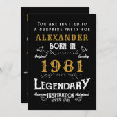 1981年生まれ黒金ゴールドレトロヴィンテージ 招待状 (正面/裏面)