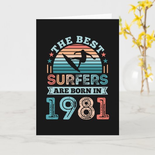 1981年生まれ40歳の誕生日サーフィンギフト カード (黄色い花)