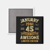 1981年1月生まれのヴィンテージ風45歳の誕生日 マグネット (正面/裏面)