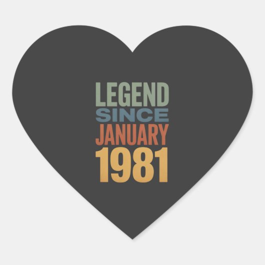 1981年1月生まれの伝説 レトロな誕生日デザイン ハートシール (正面)