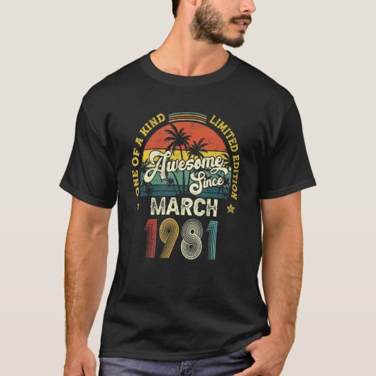 1981年3月生まれ レトロ 41歳の誕生日お祝いに Tシャツ (正面)