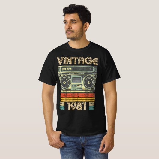 1981生まれ年無線レトロ、1981年誕生日ギフト Tシャツ (正面フル)
