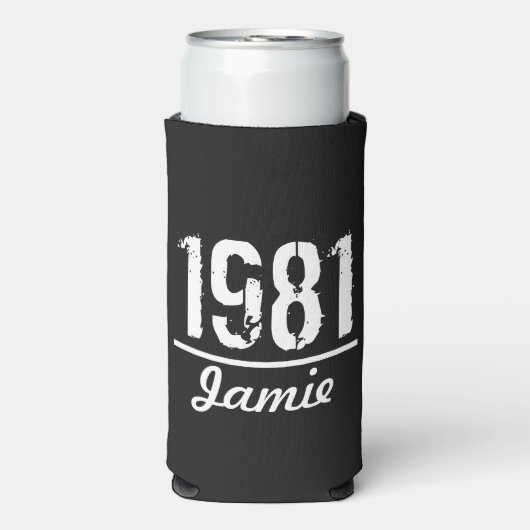 1981生まれ年誕生日パーソナライズされた スリム缶クーラー (Seltzer正面)