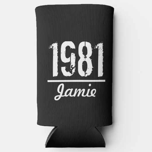 1981生まれ年誕生日パーソナライズされた スリム缶クーラー (正面)