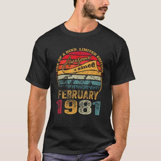 1981生まれ年2月40歳の誕生日レトロ40年 Tシャツ (正面)