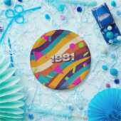 1981 -レトロヴィンテージ80sネオン幾何学模様 –  ペーパープレート (パーティー)