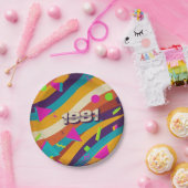 1981 -レトロヴィンテージ80sネオン幾何学模様 –  ペーパープレート (パーティー)