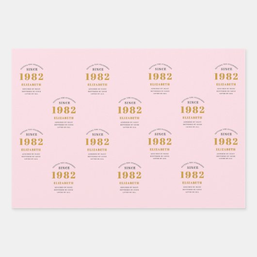 1982年の40歳の誕生日エレガント金ゴールドピンク灰色 ラッピングペーパーシート (正面3)