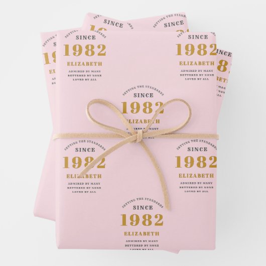 1982年の40歳の誕生日エレガント金ゴールドピンク灰色 ラッピングペーパーシート (インサイチュ)