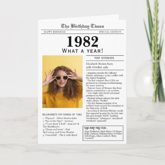 1982年新聞誕生日カード カード (正面)