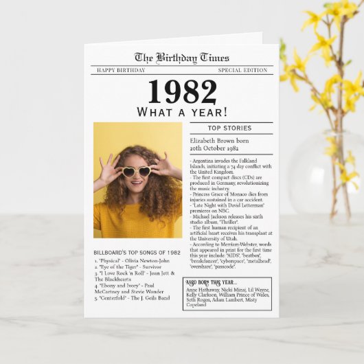 1982年新聞誕生日カード カード (黄色い花)