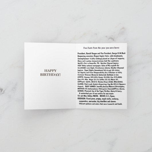 1982生まれ年の誕生日おもしろいファクトカード カード (内部)
