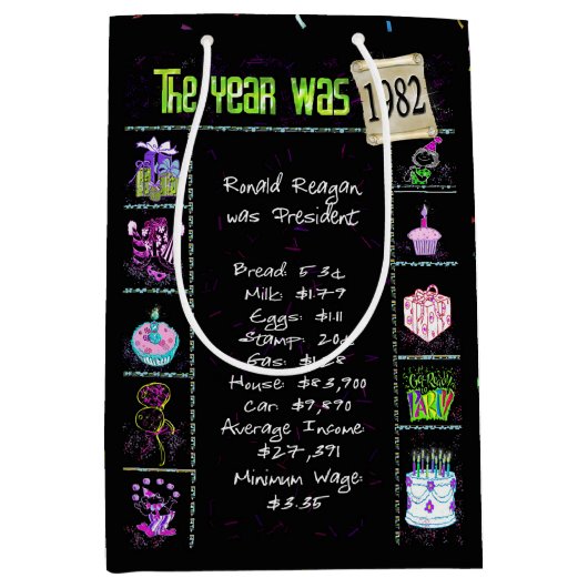 1982誕生日トリビアおもしろいファクト ミディアムペーパーバッグ (正面)