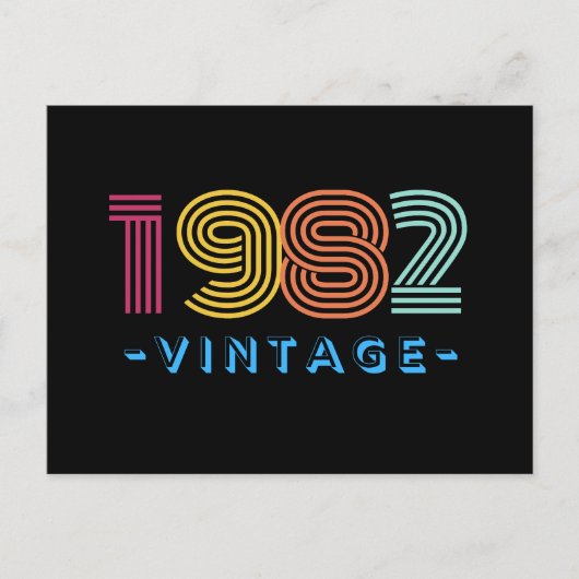 1982 レトロ ストライプ レインボー ネオン 数字 ポストカード (正面)