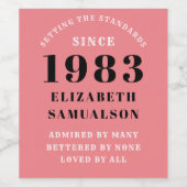 1983年の40歳の誕生日ピンクの設定基準 ワインラベル (シングルラベル)
