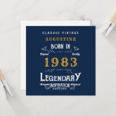 1983年の40歳生まれ生誕生日伝説青い金ゴールド挨拶 カード (正面/裏面インサイチュ)