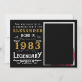 1983年生まれ黒金ゴールドレトロ写真 招待状 (正面)