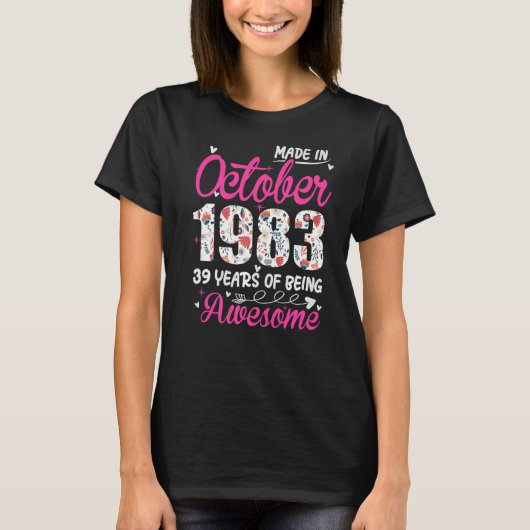 1983年10月以素晴らし降39誕生日フローラPr Tシャツ (正面)