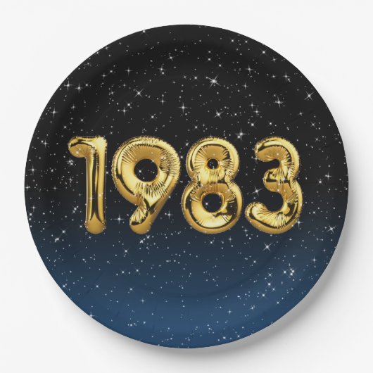 1983年 誕生日 風船 星柄 ペーパープレート (正面)