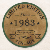 1983生まれ年のヴィンテージ誕生日ギフト ラウンドペーパーコースター (正面)