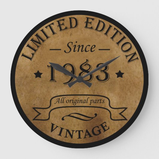 1983生まれ年のヴィンテージ誕生日ギフト ラージ壁時計 (正面)