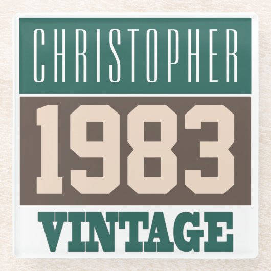 1983生まれ年、ギフトパーソナライズされた ガラスコースター (正面)