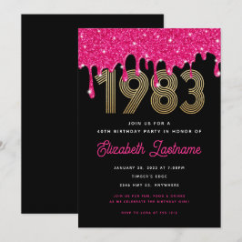 1983 ピンクラメドリップ 40歳の誕生日招待状 招待状