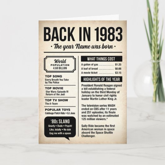 1983 Back in the Day, Fun Facts Birthday Card カード (正面)