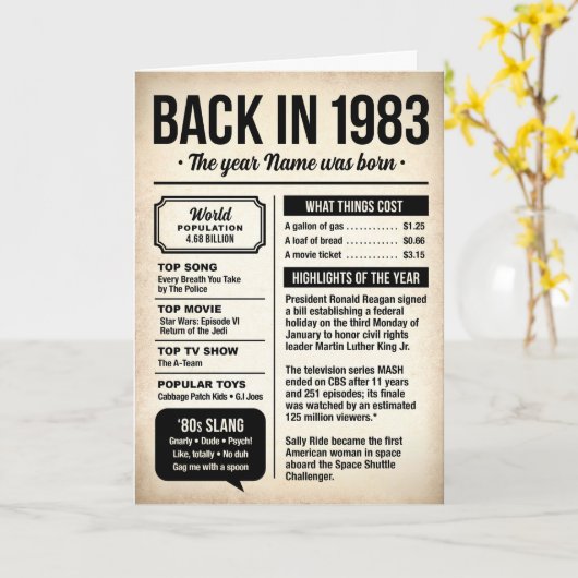 1983 Back in the Day, Fun Facts Birthday Card カード (黄色い花)