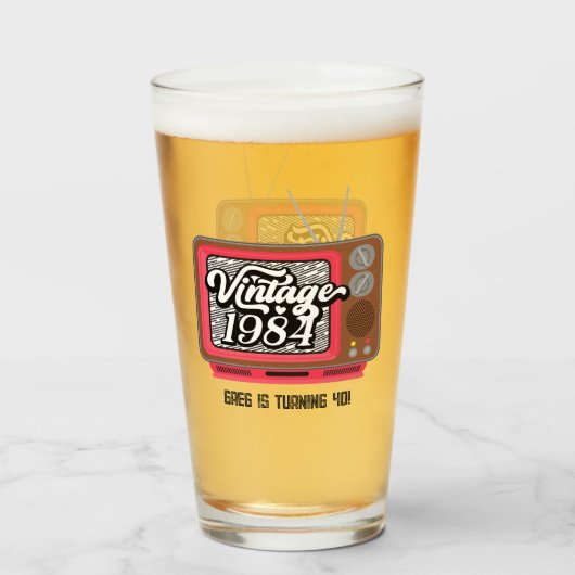 1984レトロヴィンテージテレビ40歳の誕生日 タンブラーグラス (ドリンク正面)